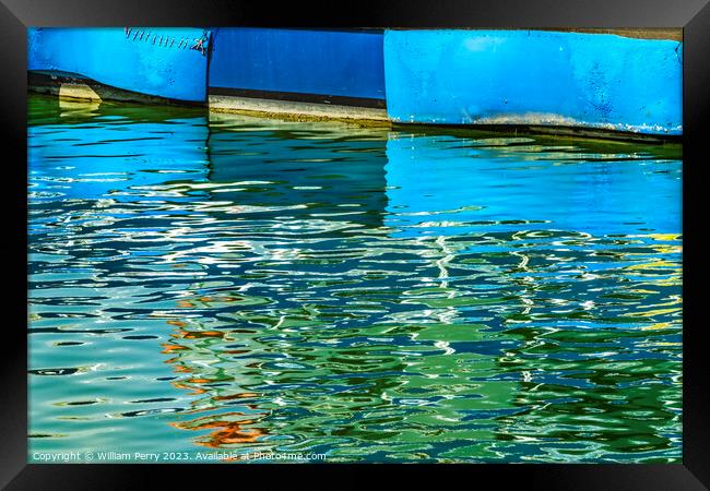 Boats Water Reflection Abstract Bayside Marina Miami Florida Framed Print by William Perry