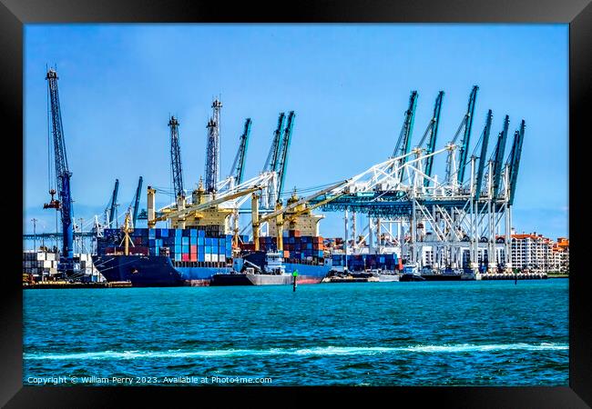 Port of Miami Freighter Miami Florida Framed Print by William Perry