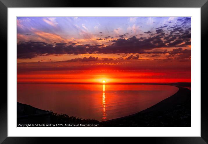 Sunset over Chesil Beach Framed Mounted Print by Victoria Welton