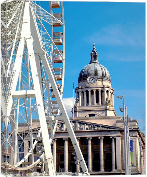 Nottingham town hall and big wheel. Canvas Print by john hill