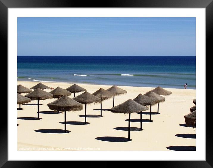 Algarve Beach Umbrellas in Rows Framed Mounted Print by Nick Edwards