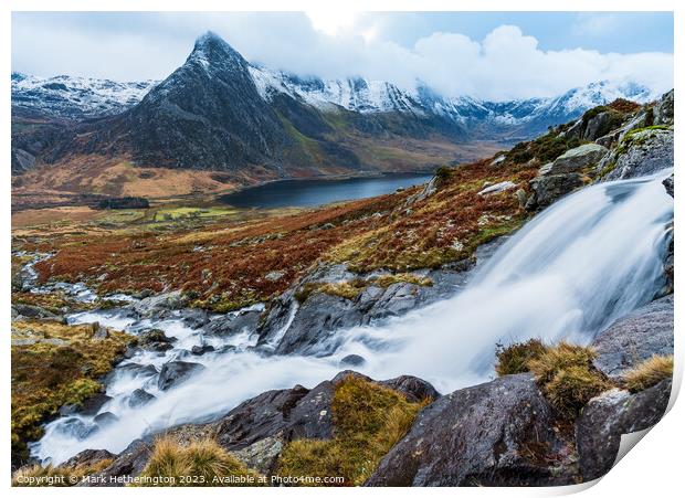 Afon Lloer cascades and Tryfan Print by Mark Hetherington