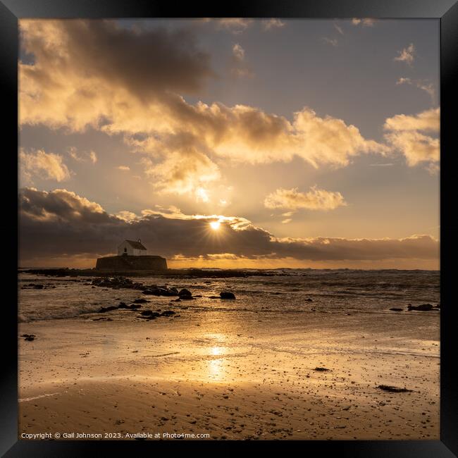 Sunset overlooking the church on an island -Isle of Anglesey Wal Framed Print by Gail Johnson