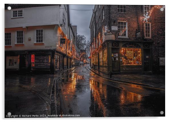 Rainy reflections in the streets of York Acrylic by Richard Perks