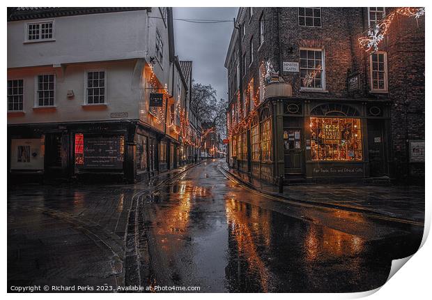 Rainy reflections in the streets of York Print by Richard Perks