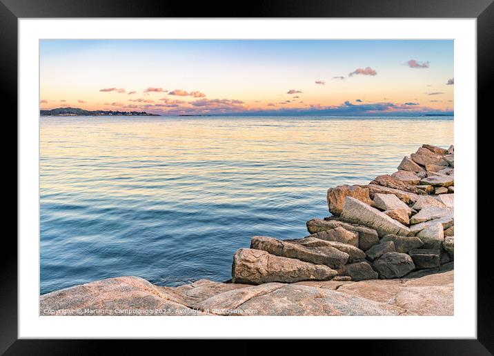 Rock Jetty at Blue Hour Framed Mounted Print by Marianne Campolongo
