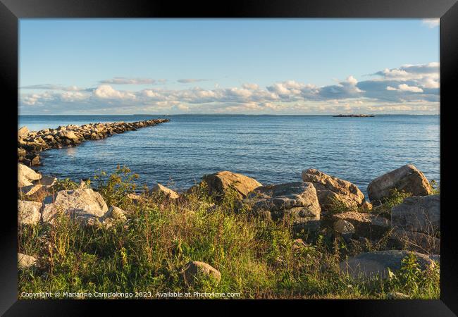 Clouds Along the Horizon Rocky Neck Framed Print by Marianne Campolongo