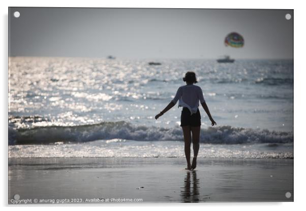 walk on the beach  Acrylic by anurag gupta