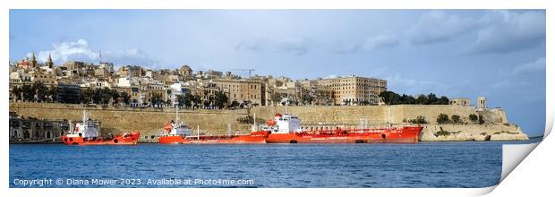 Valletta ancient town and grand harbour Malta Print by Diana Mower