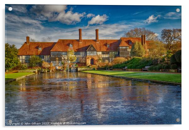 RHS Wisley Surrey Tudor House in Winter Landscape Acrylic by John Gilham