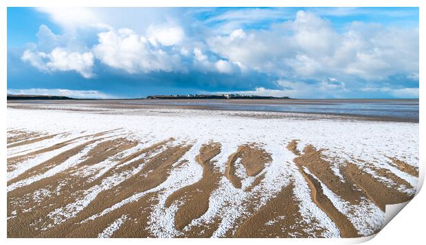 Sandbank Snowdrifts and Hilbre Island Print by Liam Neon
