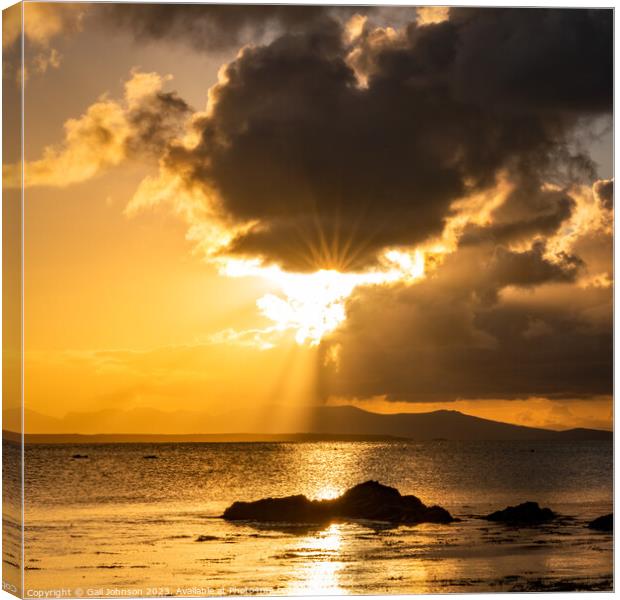 Sunrise from rhoscolyn Beach looking to Snowdonia Canvas Print by Gail Johnson