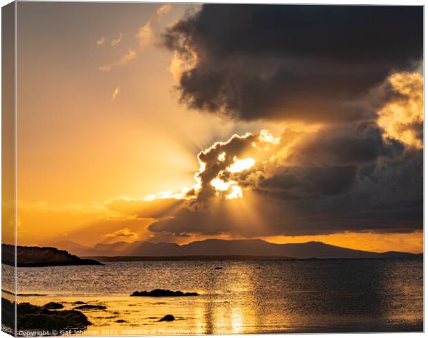 Sunrise from rhoscolyn Beach looking to Snowdonia Canvas Print by Gail Johnson
