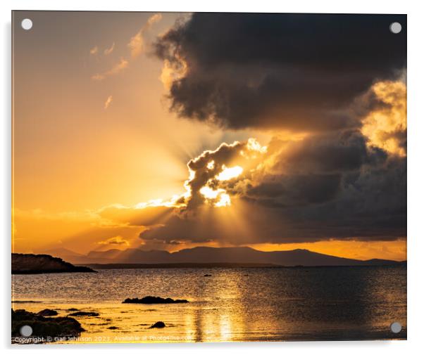 Sunrise from rhoscolyn Beach looking to Snowdonia Acrylic by Gail Johnson