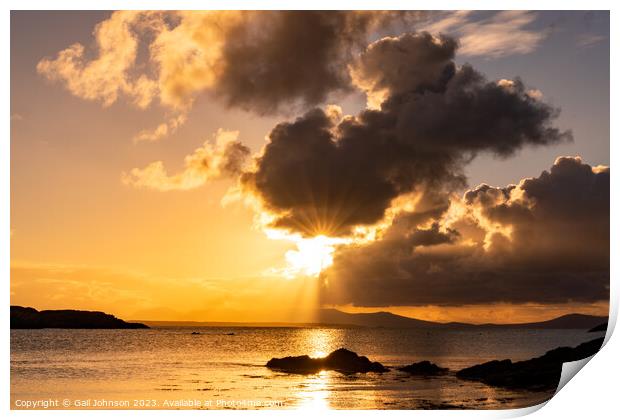 Sunrise from rhoscolyn Beach looking to Snowdonia Print by Gail Johnson