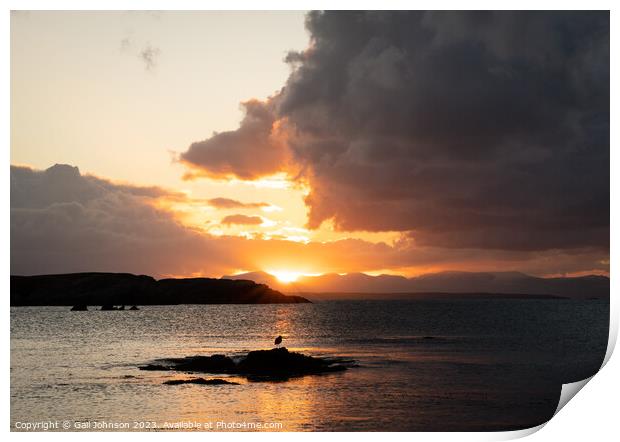 Sunrise from rhoscolyn Beach looking to Snowdonia Print by Gail Johnson