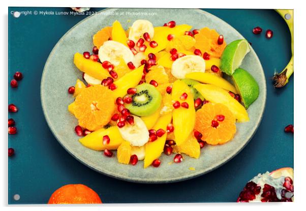 Fruit salad of citrus and berries. Acrylic by Mykola Lunov Mykola