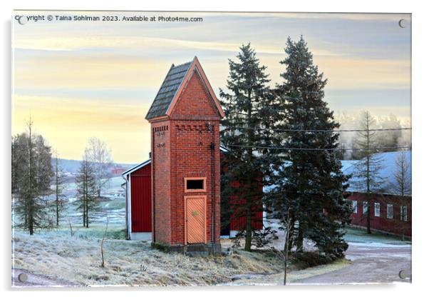 Old Transformer Building in Winter Acrylic by Taina Sohlman