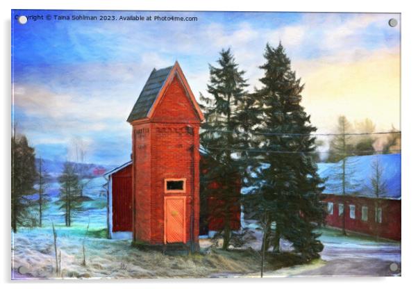 Old Transformer Building in Winter Digital Paintin Acrylic by Taina Sohlman