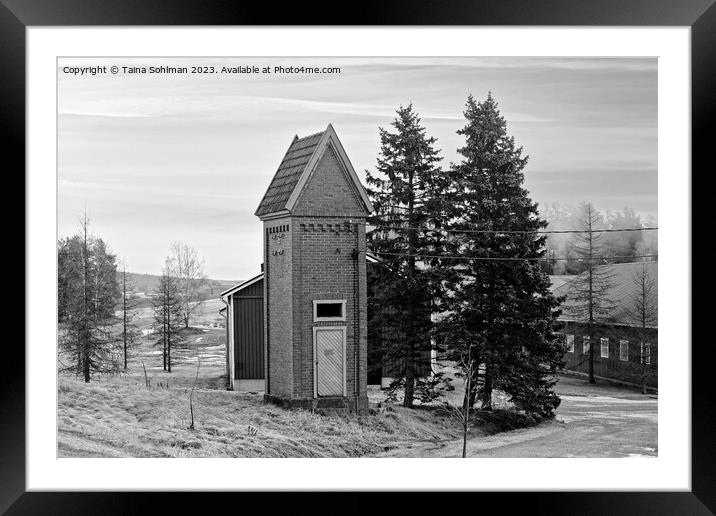 Old Transformer Building in Rural Finland Monochro Framed Mounted Print by Taina Sohlman