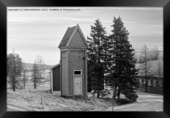 Old Transformer Building in Rural Finland Monochro Framed Print by Taina Sohlman