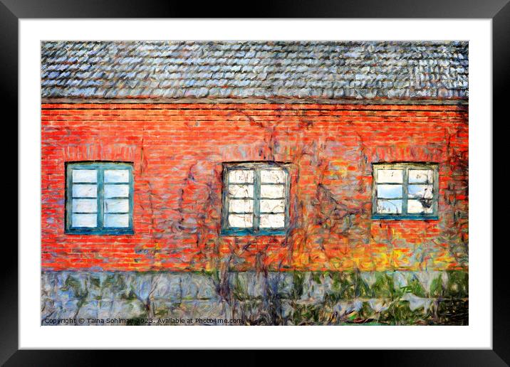 Red Brick Building with Three Windows Digital Art Framed Mounted Print by Taina Sohlman
