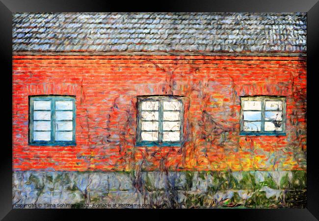 Red Brick Building with Three Windows Digital Art Framed Print by Taina Sohlman