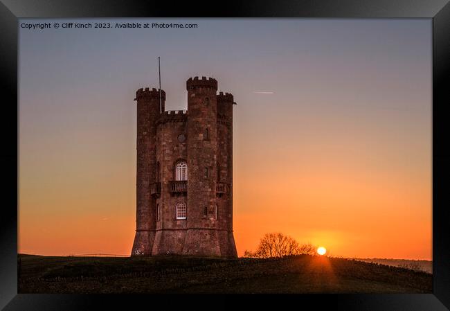 Broadway Tower at Sunset Framed Print by Cliff Kinch
