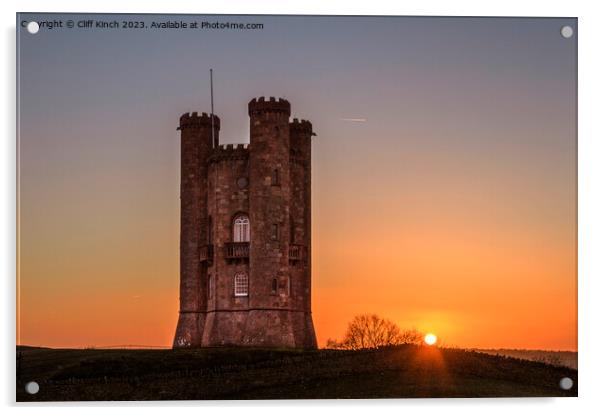 Broadway Tower at Sunset Acrylic by Cliff Kinch