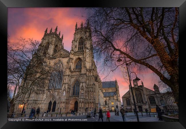 York minster dramatic sunset sky 862 Framed Print by PHILIP CHALK