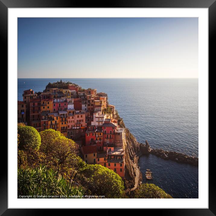 The village of Manarola seen from above. Cinque Terre, Italy Framed Mounted Print by Stefano Orazzini