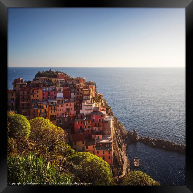 The village of Manarola seen from above. Cinque Terre, Italy Framed Print by Stefano Orazzini