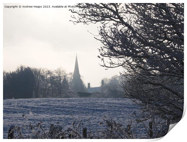 Cold and frosty morning looking towards Knypersley Print by Andrew Heaps