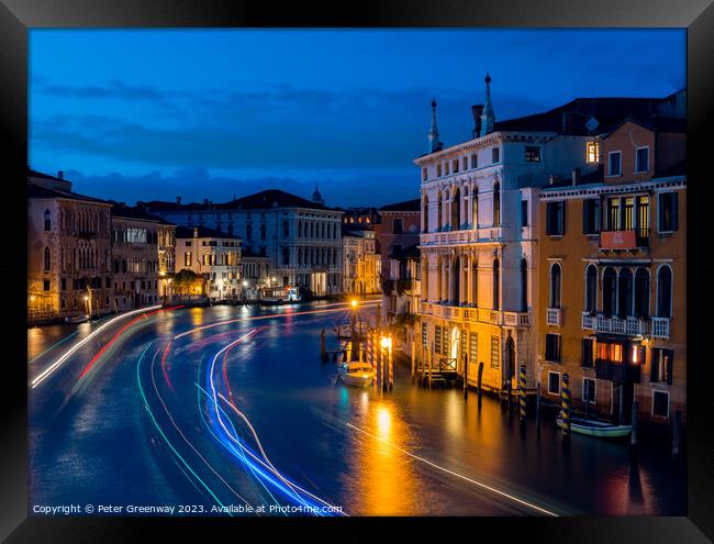 The Grand Canal In Venice At Dusk From Ponte dell'Accademia Framed Print by Peter Greenway