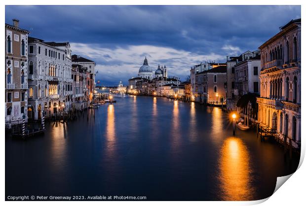The Grand Canal In Venice At Dusk From Ponte dell'Accademia Print by Peter Greenway