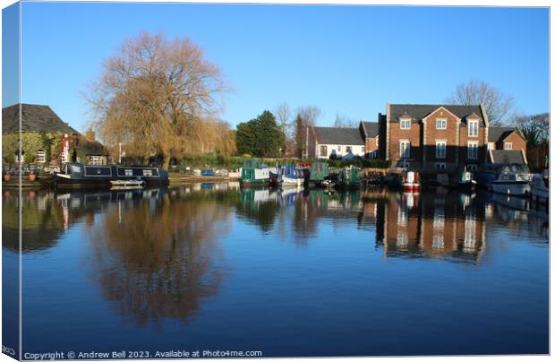 Tithe Barn canal basin Canvas Print by Andrew Bell