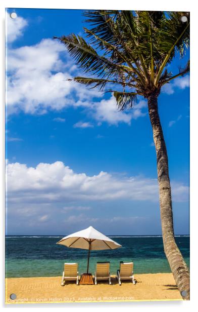 Beach umbrella and chairs, Sanur Beach Acrylic by Kevin Hellon