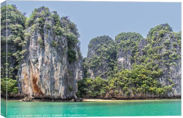 Small beach and green waters in Phang Nga Bay, Canvas Print by Kevin Hellon