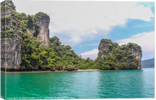 Small beach and green waters in Phang Nga Bay, Canvas Print by Kevin Hellon