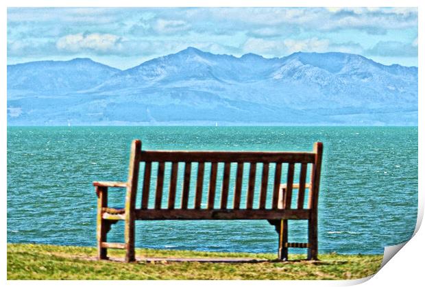 Troon bench view of Goat Fell, Arran Print by Allan Durward Photography