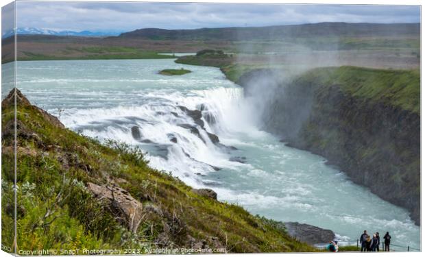 Tourists at the Gullfoss Waterfall on the Hvita River, Golden Circle, Iceland Canvas Print by SnapT Photography