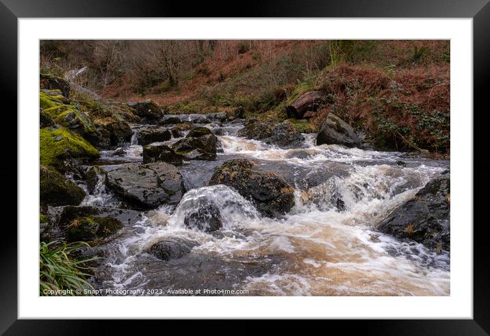 Winter runoff and fast turbulent water on a highland stream or burn in Scotland Framed Mounted Print by SnapT Photography