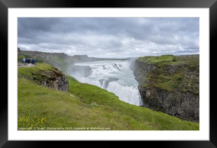 Tourists at the Gullfoss Waterfall on the Hvita River, Golden Circle, Iceland Framed Mounted Print by SnapT Photography