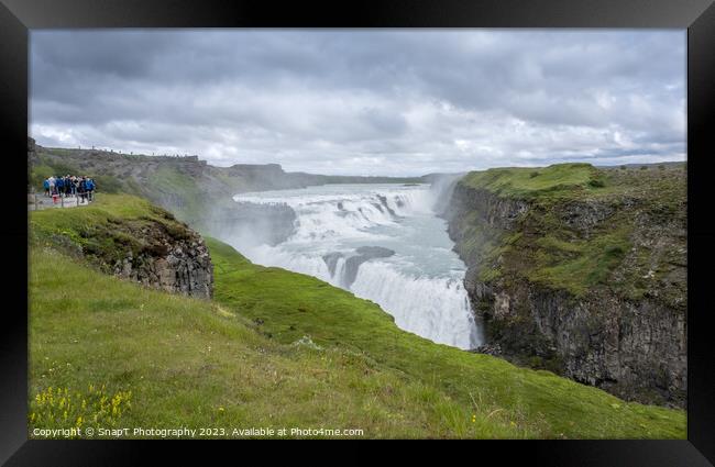 Tourists at the Gullfoss Waterfall on the Hvita River, Golden Circle, Iceland Framed Print by SnapT Photography