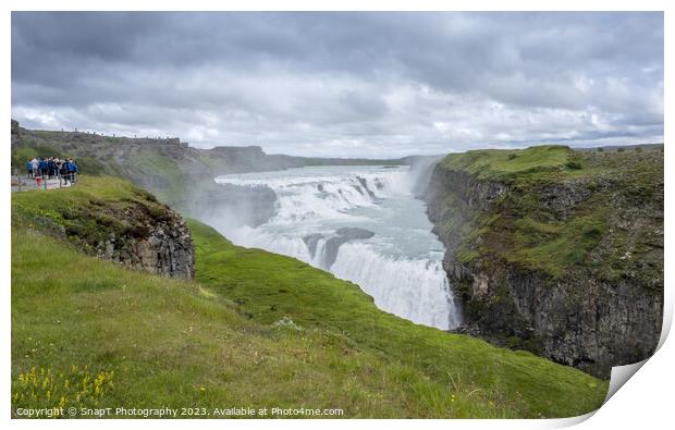 Tourists at the Gullfoss Waterfall on the Hvita River, Golden Circle, Iceland Print by SnapT Photography