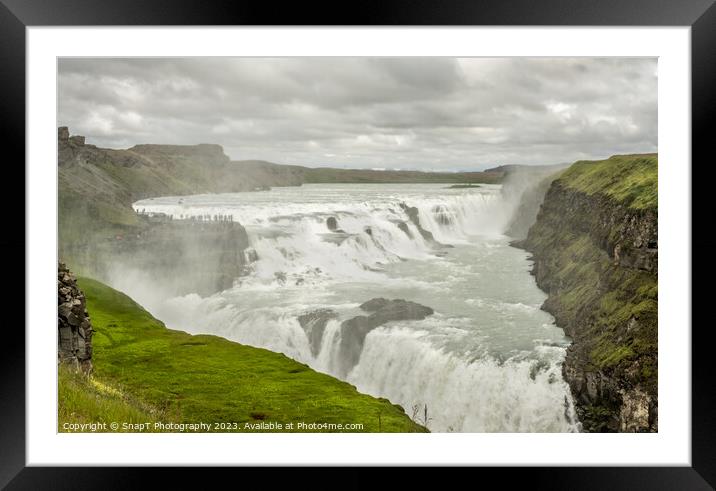 Tourists at the Gullfoss Waterfall on the Hvita River, Golden Circle, Iceland Framed Mounted Print by SnapT Photography