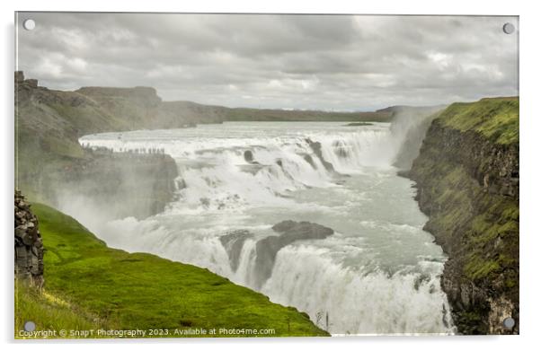 Tourists at the Gullfoss Waterfall on the Hvita River, Golden Circle, Iceland Acrylic by SnapT Photography