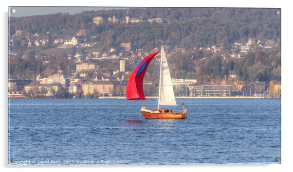 Sailing On Lake Zurich Panorama Acrylic by David Pyatt