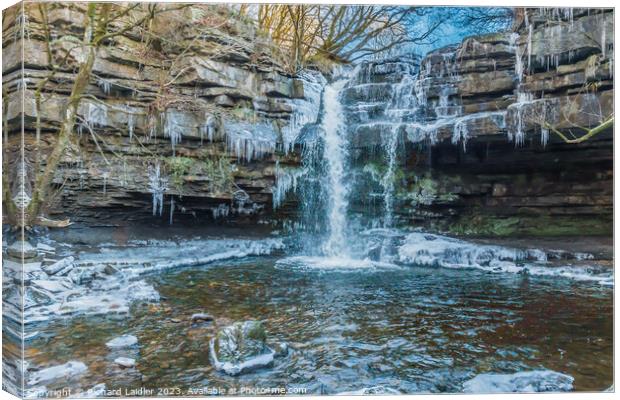 Wintry Summerhill Force and Gibsons Cave, Teesdale Canvas Print by Richard Laidler