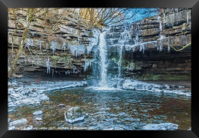 Wintry Summerhill Force and Gibsons Cave, Teesdale Framed Print by Richard Laidler